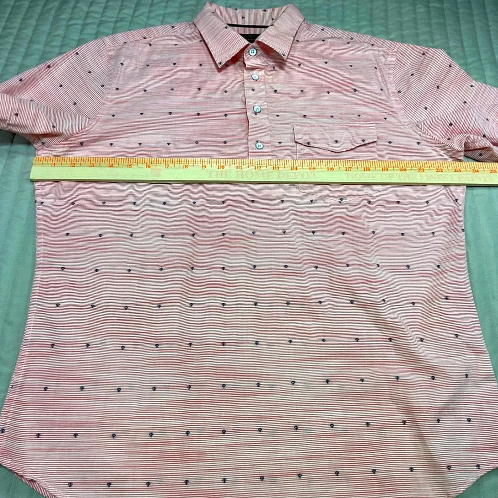 Banana Republic Mens Short Sleeve‎ Shirt Red White Striped Micro Anchor Print L